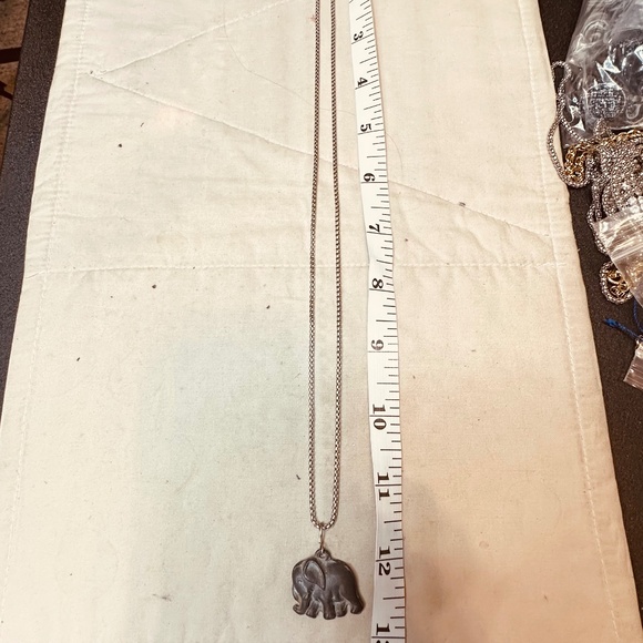 Pewter Elephant Pendant on Silver Tone Chain w/Gold Tone Elephant Lapel Pin Free - Picture 7 of 12